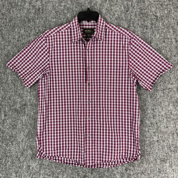 Eddie Bauer Shirt Mens Medium Red Plaid Business Casual Regular Button-Down Camp - Picture 1 of 9